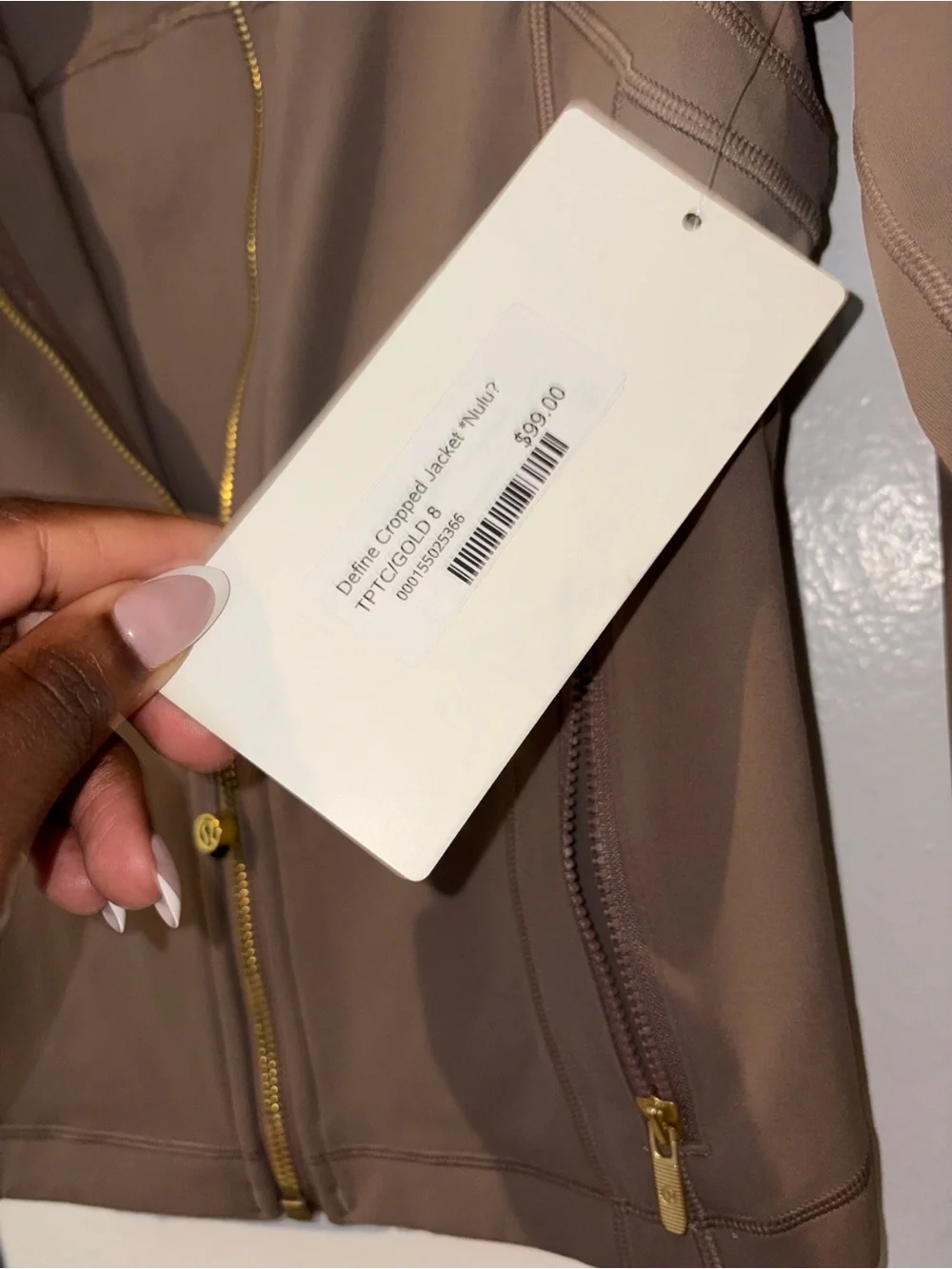 lululemon athletica Taupe Zip-Up Utility Jacket with Gold Hardware